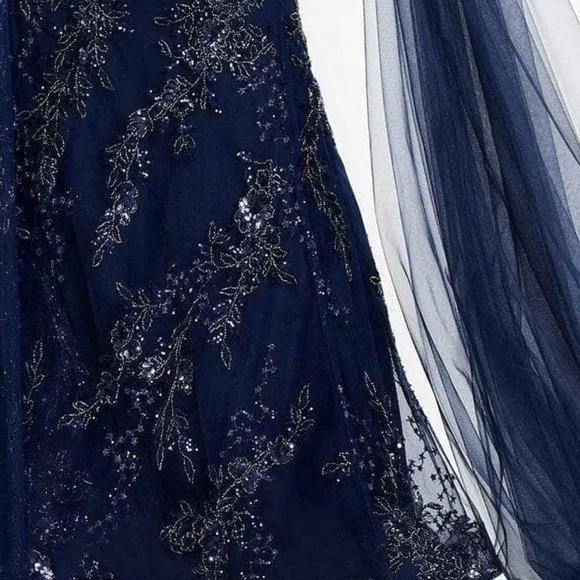 NWT Montage by Mon Cheri M2204 Beaded Applique Prom Dress Navy Size 8 and 14 - Picture 4 of 8